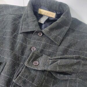 Naturalife Mens Wool Blend‎ Plaid Shirt Jacket Lined Heavy Overshirt Green Large